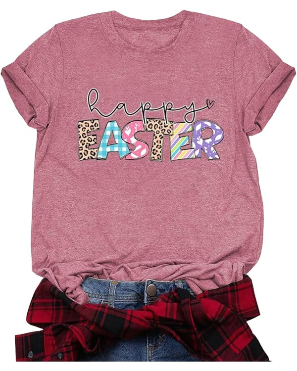 Women's Easter Shirts Easter Bunny Printed T Shirts Funny Rabbit Easter Graphic Tee Happy Easter ... | Amazon (US)