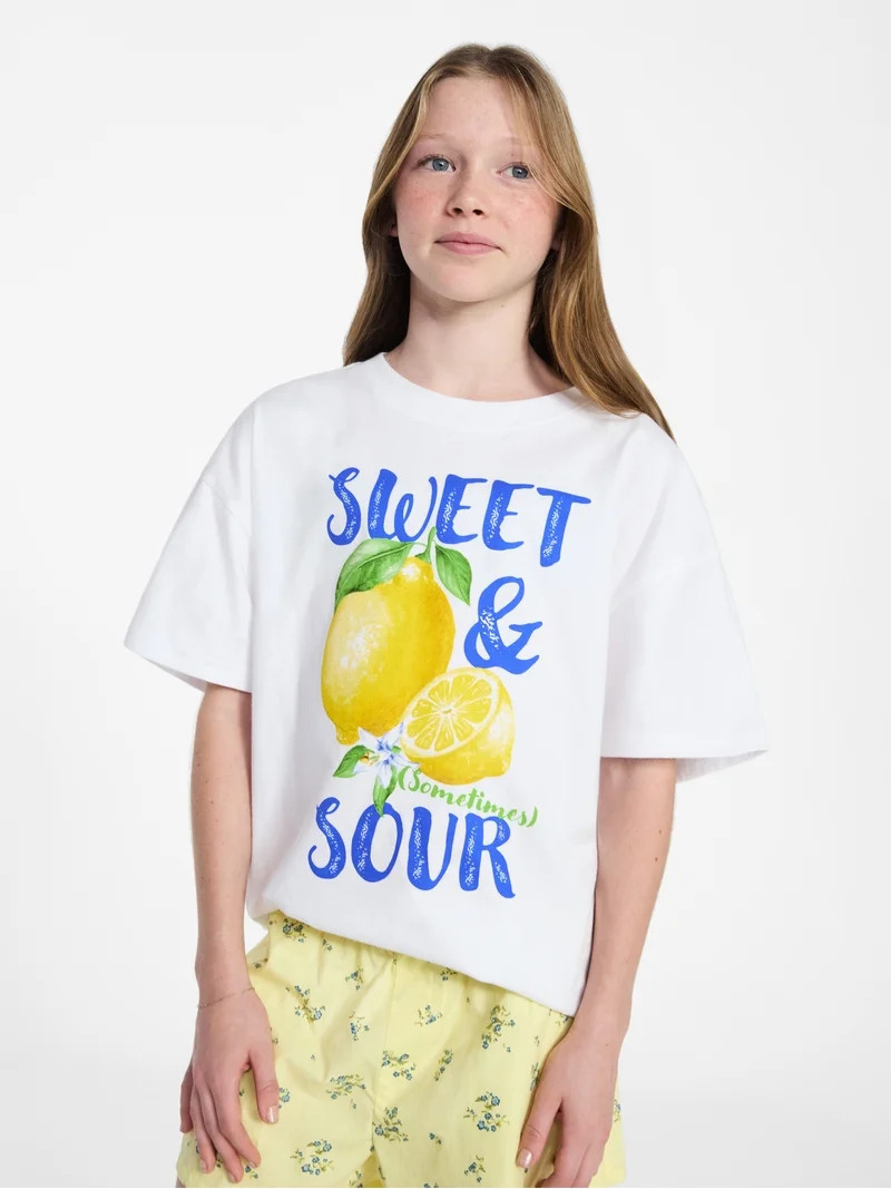 Weekend Academy Girls Oversized Graphic Tee with Short Sleeves, Sizes 4-18 | Walmart (US)
