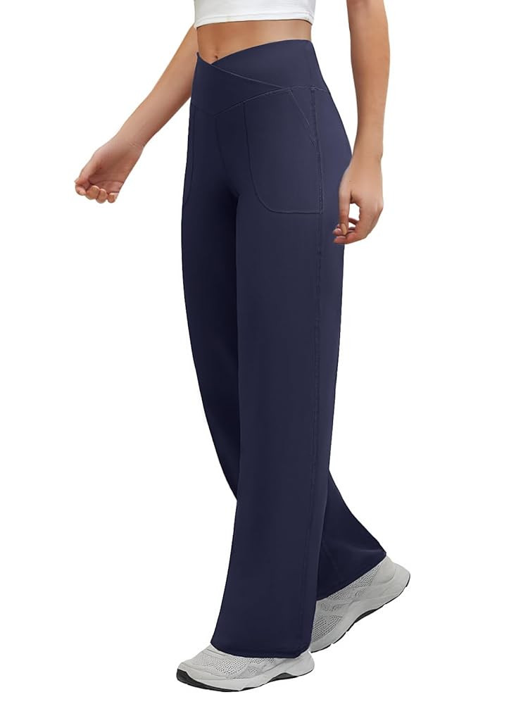 Wide Leg Pants Woman Crossover Yoga Pants with Pockets Loose Stretchy Work Dress Pants Casual Lou... | Amazon (US)