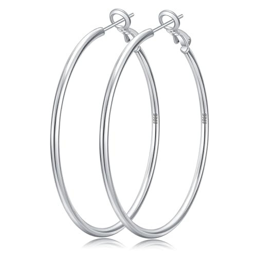 Senteria 925 Sterling Silver Hoop Earrings for Women Hypoallergenic Lightweight Thin Large Big Silver Hoops Earrings for Women 50MM | Amazon (US)