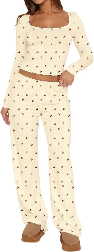 Lacozy Womens Fall Pajama Sets 2 Piece Cute Graphic Pj Set Woman Long Sleeve Top and Pants Y2K Sl... | Amazon (US)
