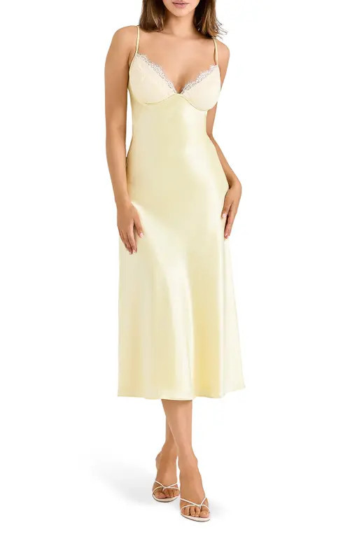 HOUSE OF CB Felicity Lace & Satin Midi Dress in Yellow at Nordstrom, Size X-Large A | Nordstrom