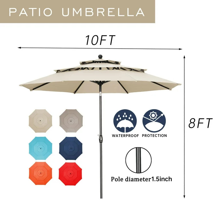 Autlaycil Patio Umbrella 10FT Outdoor Market Umbrella 3 Tiers Adjustable Crank and Tilt Khaki | Walmart (US)