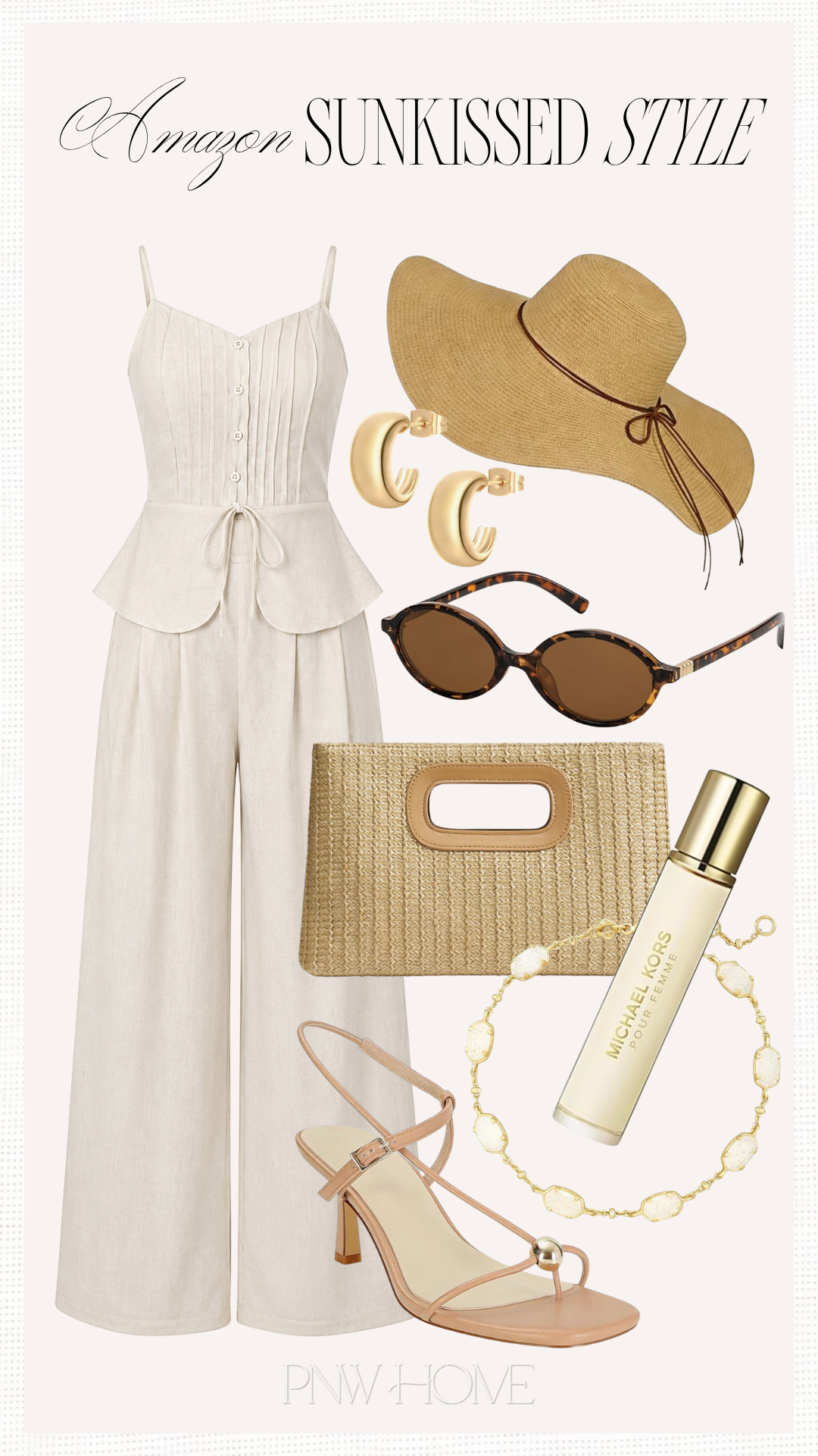 Sun-kissed style finds from Amazon!

summer fashion, summer style, summer outfit, summer looks, elevated looks, vacation looks, vacation outfit, vacation style, resort wear, resort looks, resort style, matching set, white set, white pants, white top, sleeveless blouse, sun hat, woven hat, gold hoops, gold earrings, oval sunglasses, woven clutch, summer handbag, bracelet, roll on perfume, women's fragrance, neutral sandals, high heeled sandals, tan sandals, neutral fashion 

 #LTKgrwm #LTKootd #LTKTravel