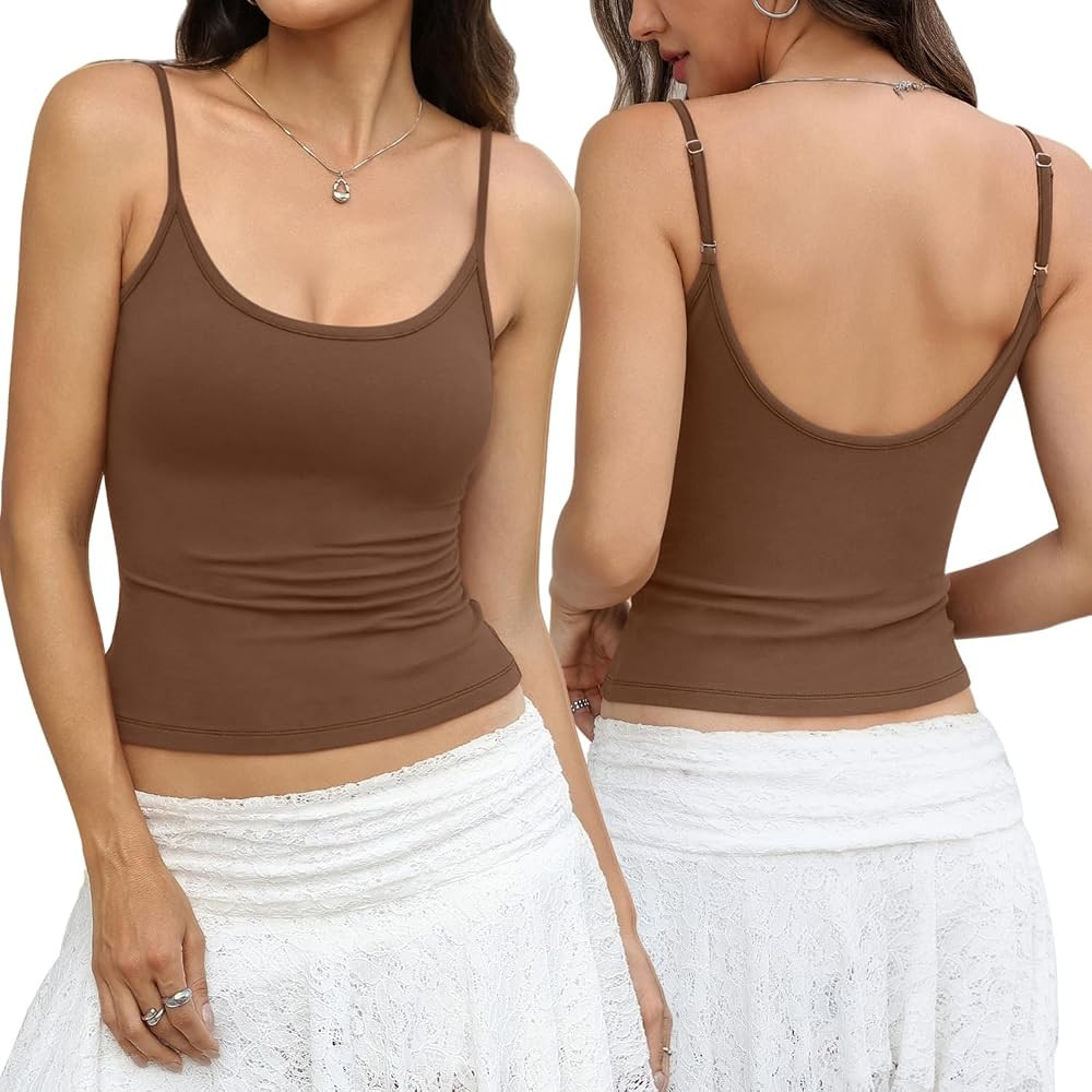 EasyGala Womens Cotton Scoop Neck Camisole Tops Fitted Spaghetti Strap Tank | Amazon (US)