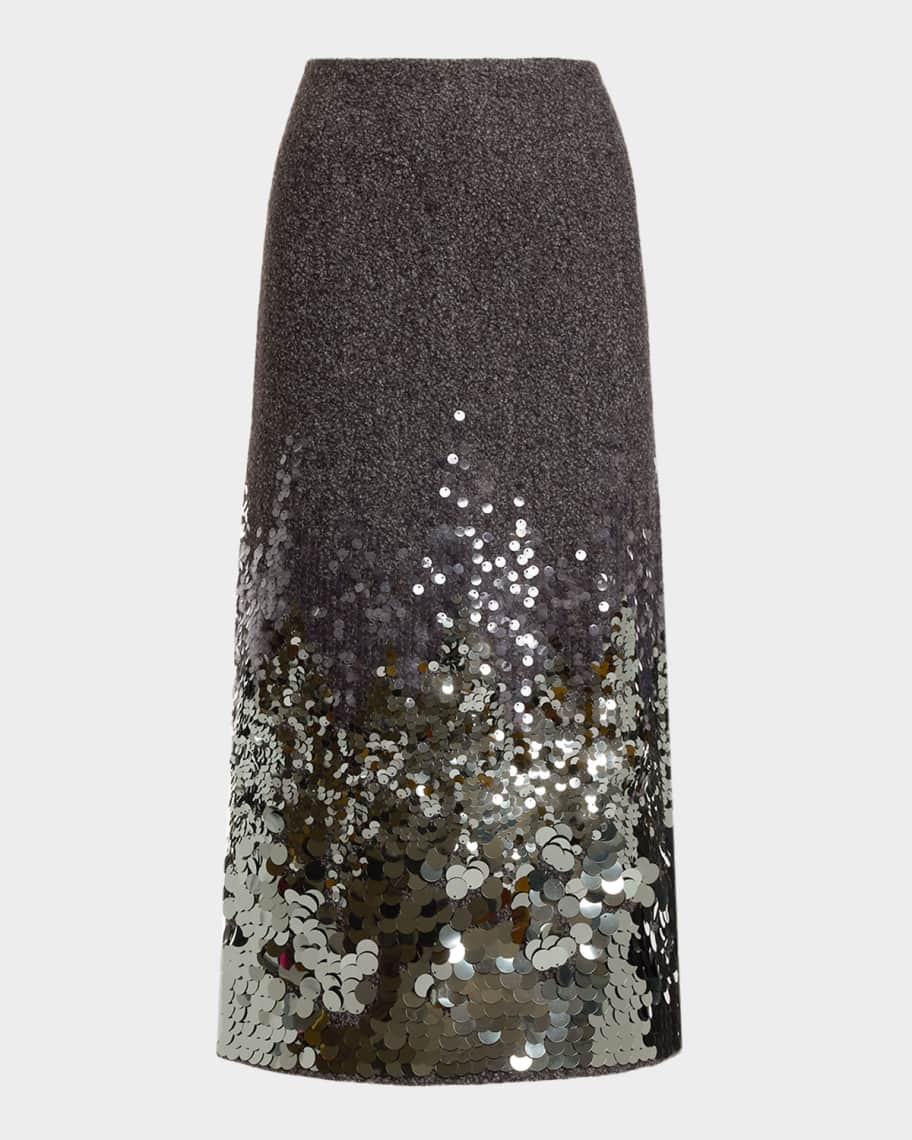 Ramy Brook Peter Sequined Wool-Blend Midi Skirt | Neiman Marcus