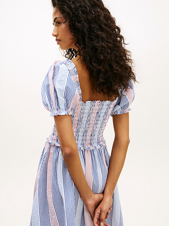 Gesmoktes Kurzarm-Midi-Kleid aus Seersucker | Tommy Hilfiger (DE)