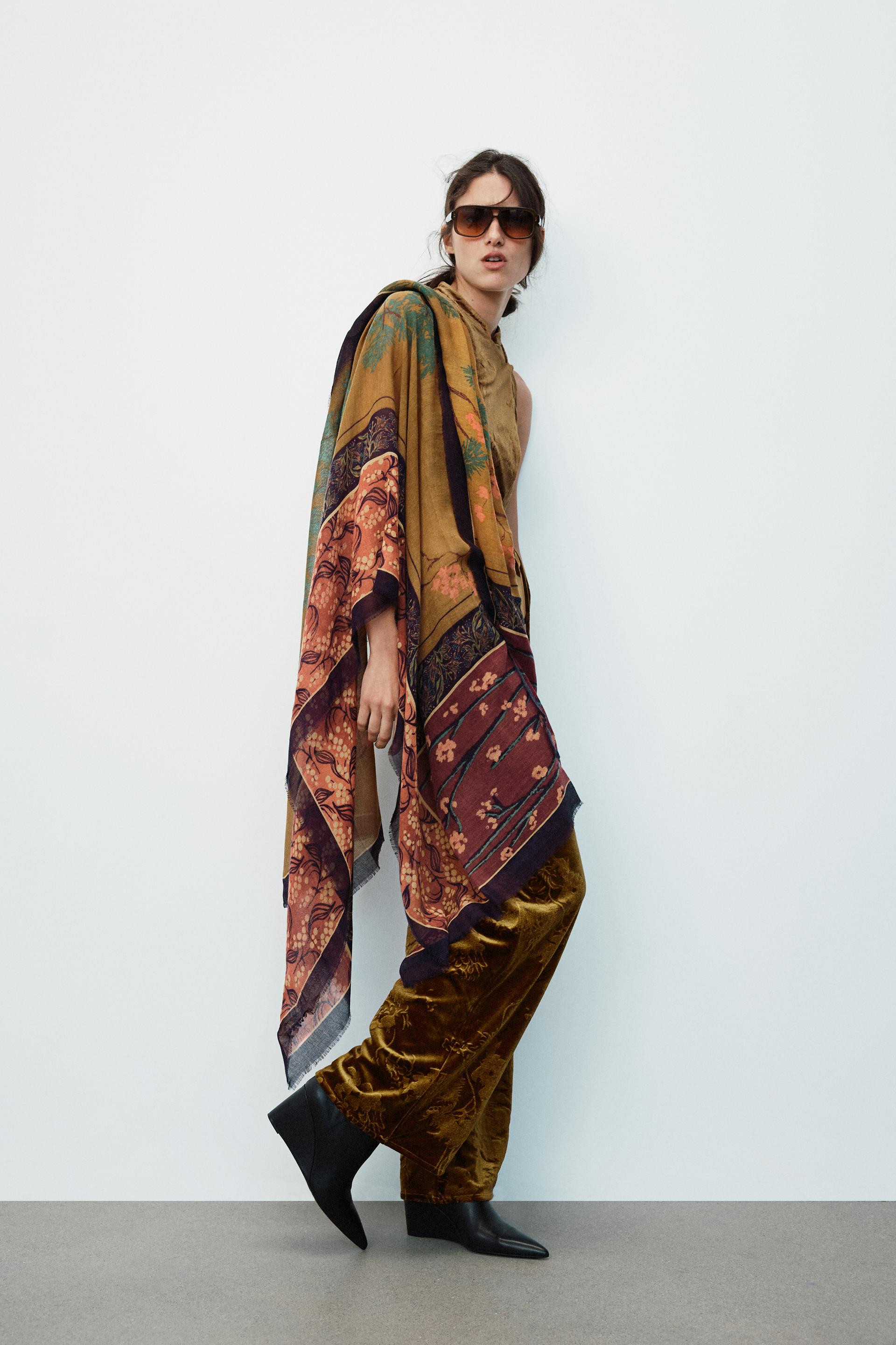 Zara - Wool-Blend Printed Scarf - Multicolored - M - Woman | Zara US