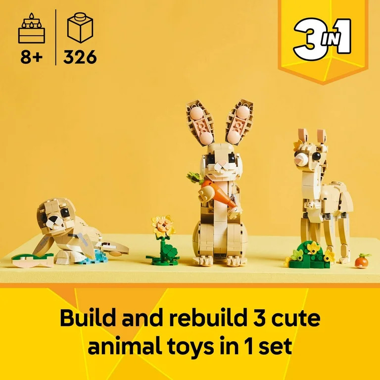 LEGO Creator 3 in 1 Cute Bunny Toy - Building Toy Set with 3 Build Options, Bunny, Seal, or Llama... | Walmart (US)
