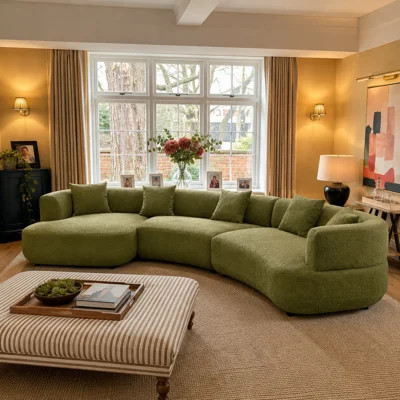 155.5" Modern Modular Curved Sectional Sofa with Throw Pillows, 6-Seat Upholstered Deep Seat Couch for Living Room | Wayfair North America