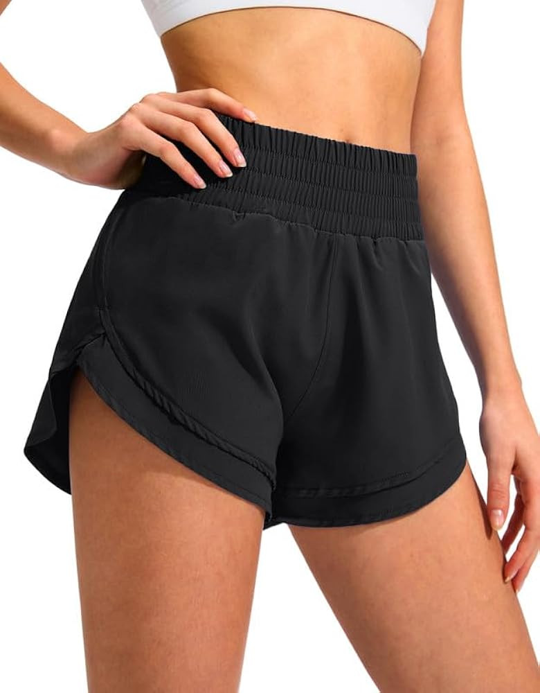 SANTINY Women's High Waisted Running Shorts with Zip Pockets Mesh Liner 2.5" Workout Gym Athletic... | Amazon (US)