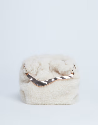 Topshop Gabriette borg metal trim handle grab bag in cream | ASOS (Global)