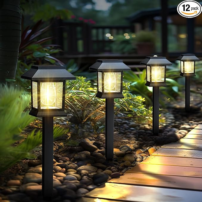 Solar Lights Outdoor,12 Pack Waterproof Auto On/Off Solar Pathway Lights for Your Garden, Landsca... | Amazon (US)