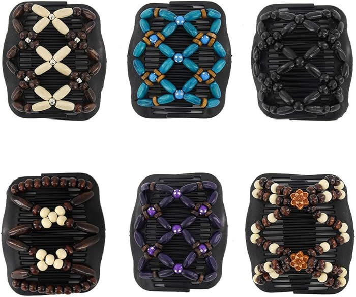 Yeshan Magic Hair Side Combs for Women Wood Beaded Stretch Double Clips Bun Maker Hair Accessorie... | Amazon (US)