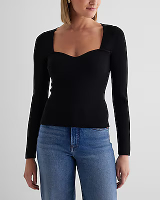 Ribbed Sweetheart Neckline Long Sleeve Sweater | Express