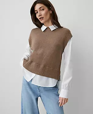 Layered Mixed Media Sweater | Ann Taylor