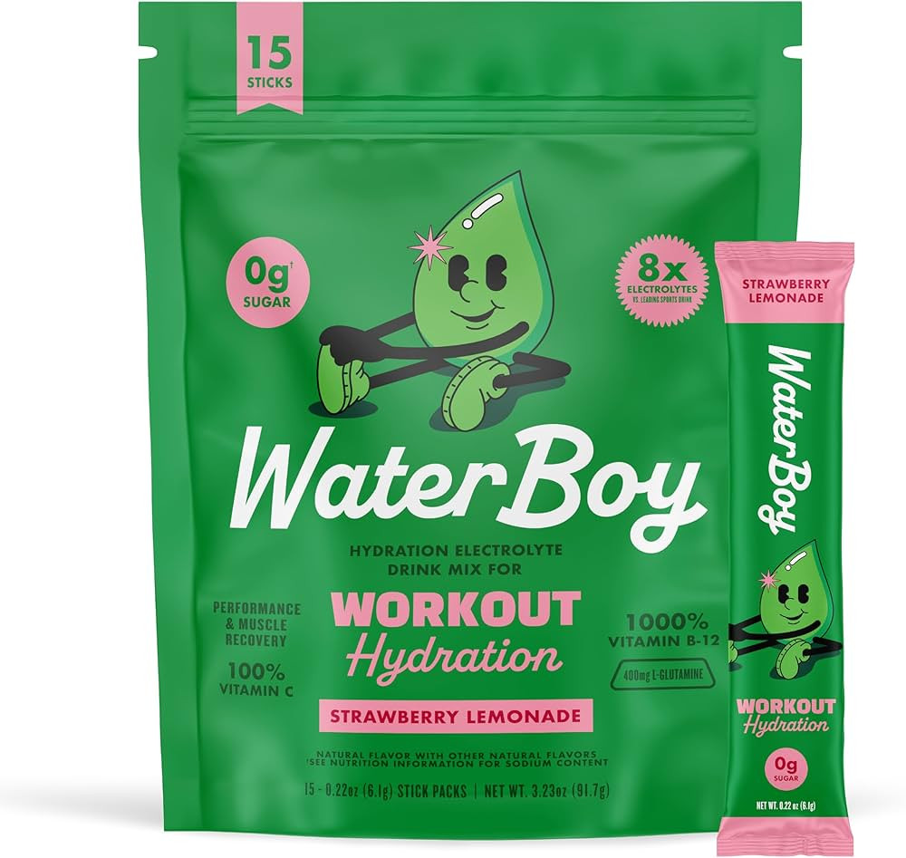Waterboy Workout Hydration | 2,960mg Sugar Free Electrolyte Powder Packets | L-Glutamine + Vitami... | Amazon (US)
