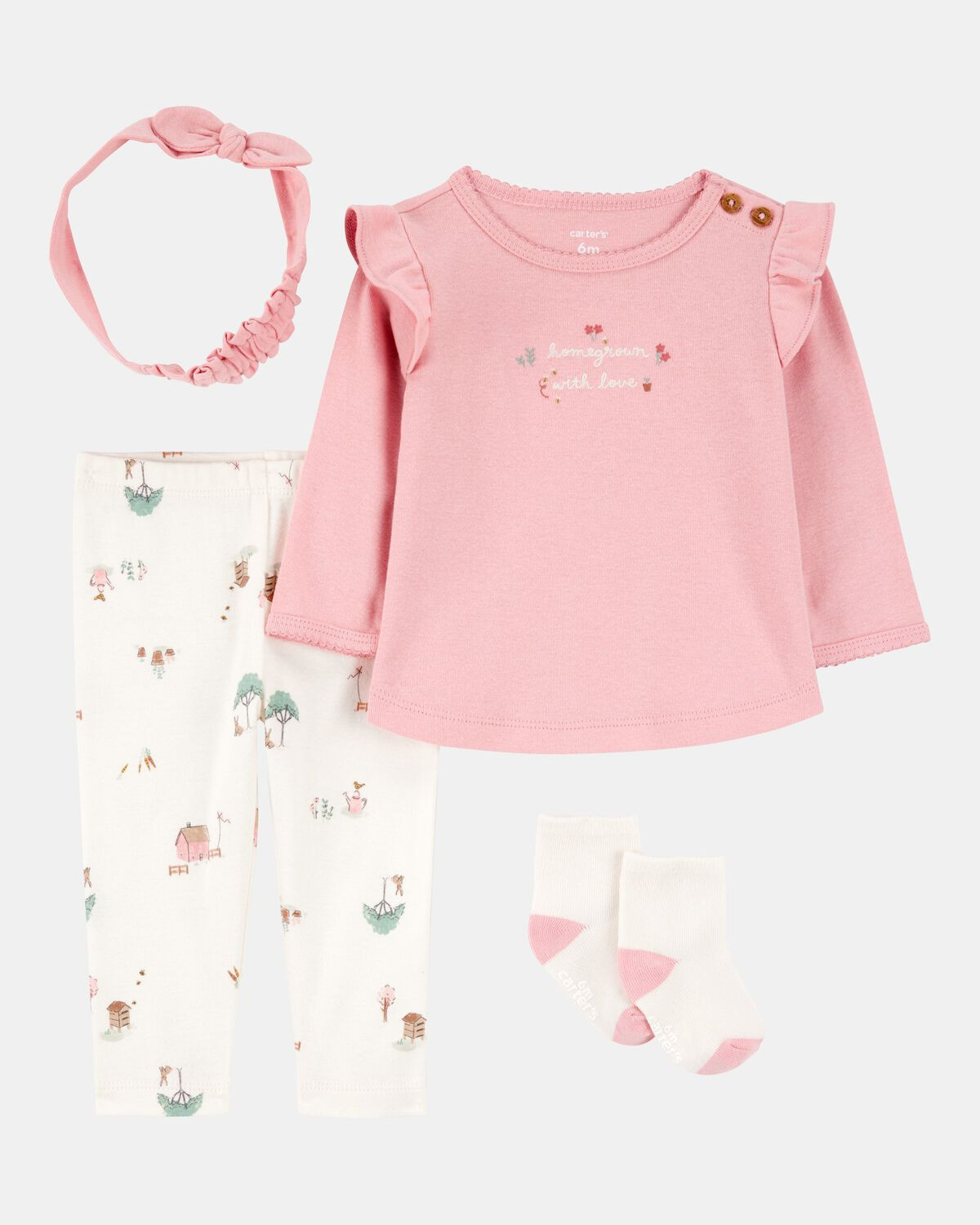 Baby 4-Piece Farm Print Outfit Set - White/Pink | Carter's Inc