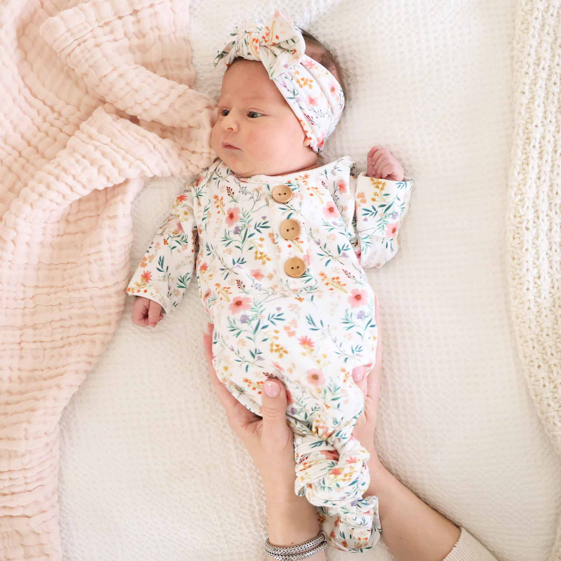 Winnie's Wildflowers Newborn Baby Knot Gown & Hat Set | Caden Lane