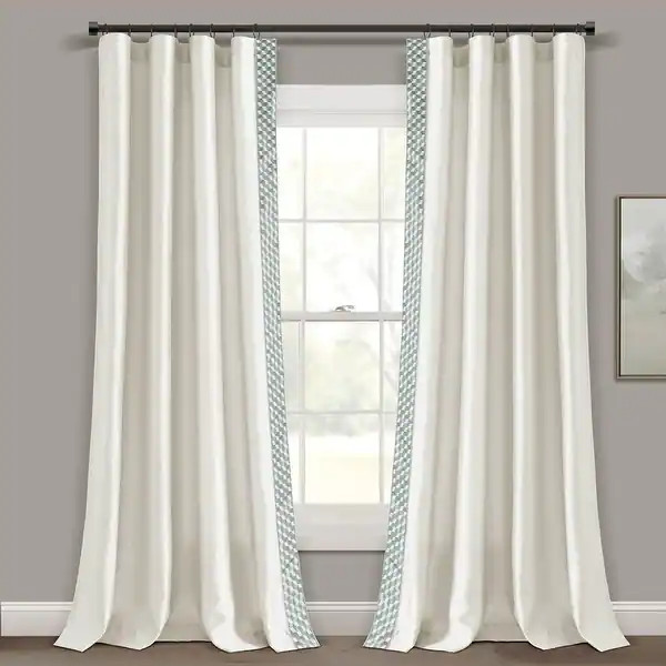 Lush Decor Luxury Mid Century Geo Faux Silk Jacquard Border Window Curtain Panel Single - Oversto... | Bed Bath & Beyond
