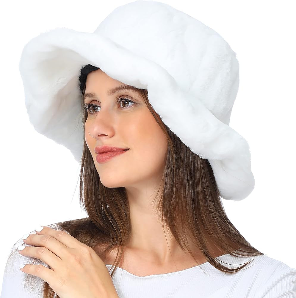 LA CARRIE Women's Snakeskin Print Faux Fur Bucket Hat Winter Warmer Fisherman Cap | Amazon (US)