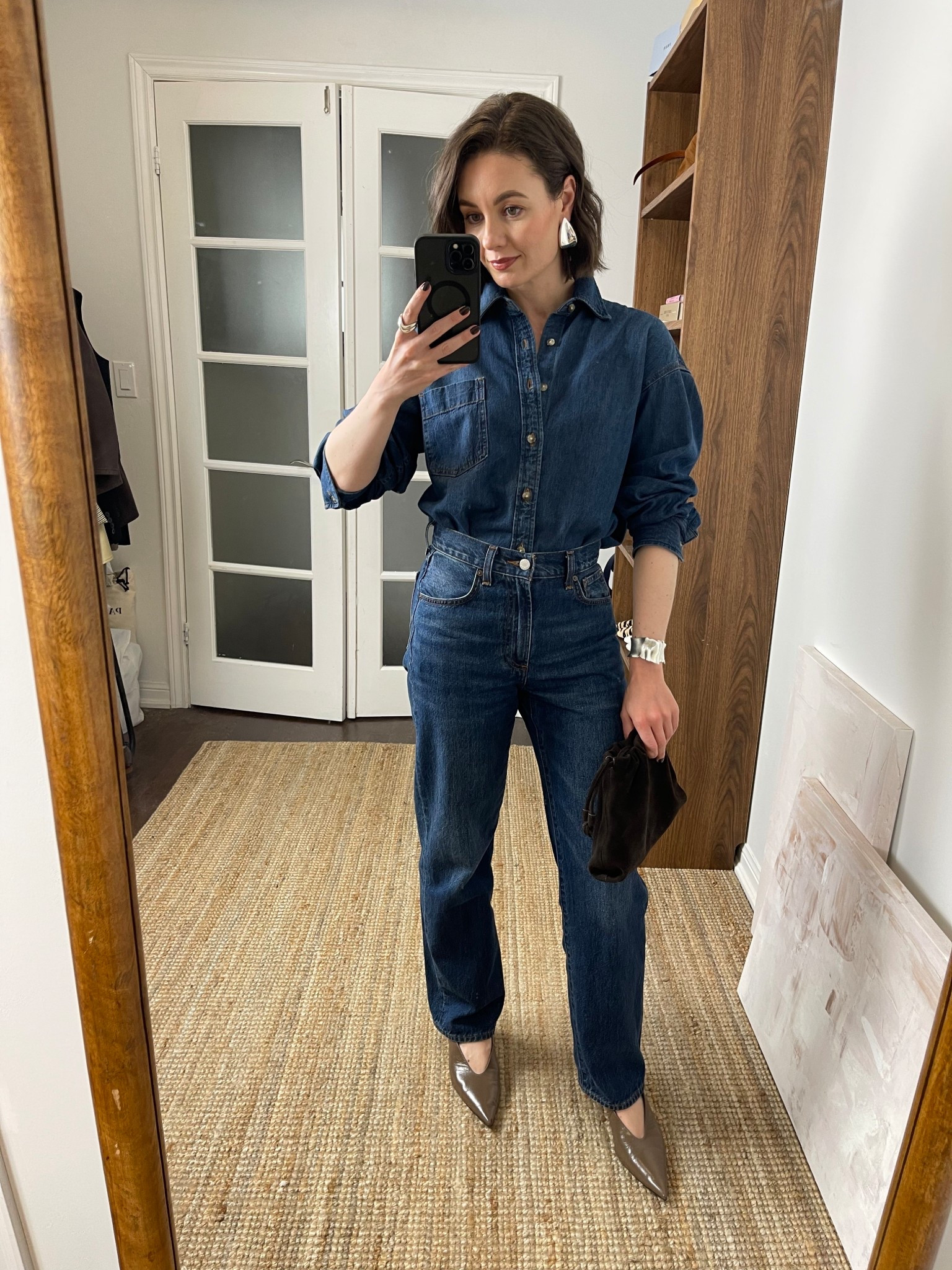 Denim shirt (xs), straight leg jeans (24), pointed kitten heels

#LTKShoeCrush #LTKStyleTip #LTKSeasonal