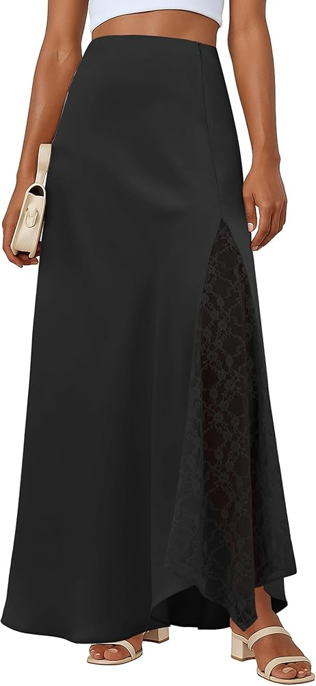 Lepunuo Womens Maxi Skirts Casual Elastic High Waisted Flowy Long Skirts Trendy Cute Skirts | Amazon (US)