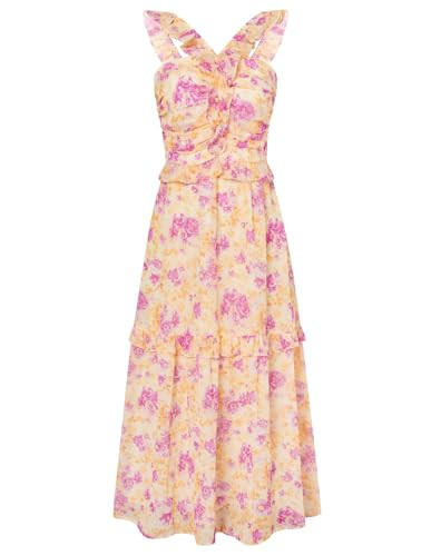 GRACE KARIN Dresses for Women Tropical Floral Midi Dress a Line Flowy Summer Wedding Guest Dresses for Women XL | Amazon (US)