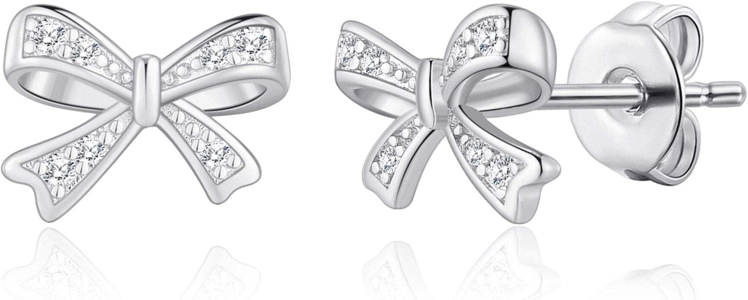 Philip Jones Silver Plated Bow Earrings Created with Zircondia® Crystals | Amazon (UK)