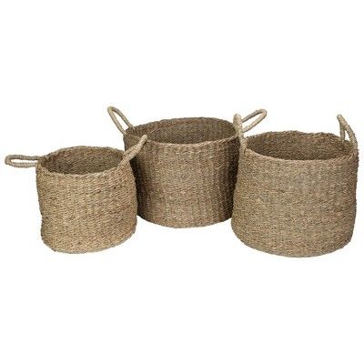 Northlight Set of 3 Round Natural Beige Seagrass Table and Floor Baskets | Target