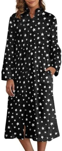 Ekouaer Women's Zip Up Robe Fleece Bathrobe Long Zipper Lounger Warm Housecoat Long Sleeve Nightg... | Amazon (US)