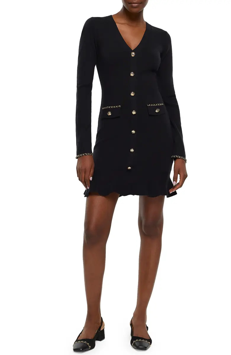 River Island Boutique Chain Trim Ruffle Hem Long Sleeve Body-Con Dress | Nordstrom | Nordstrom