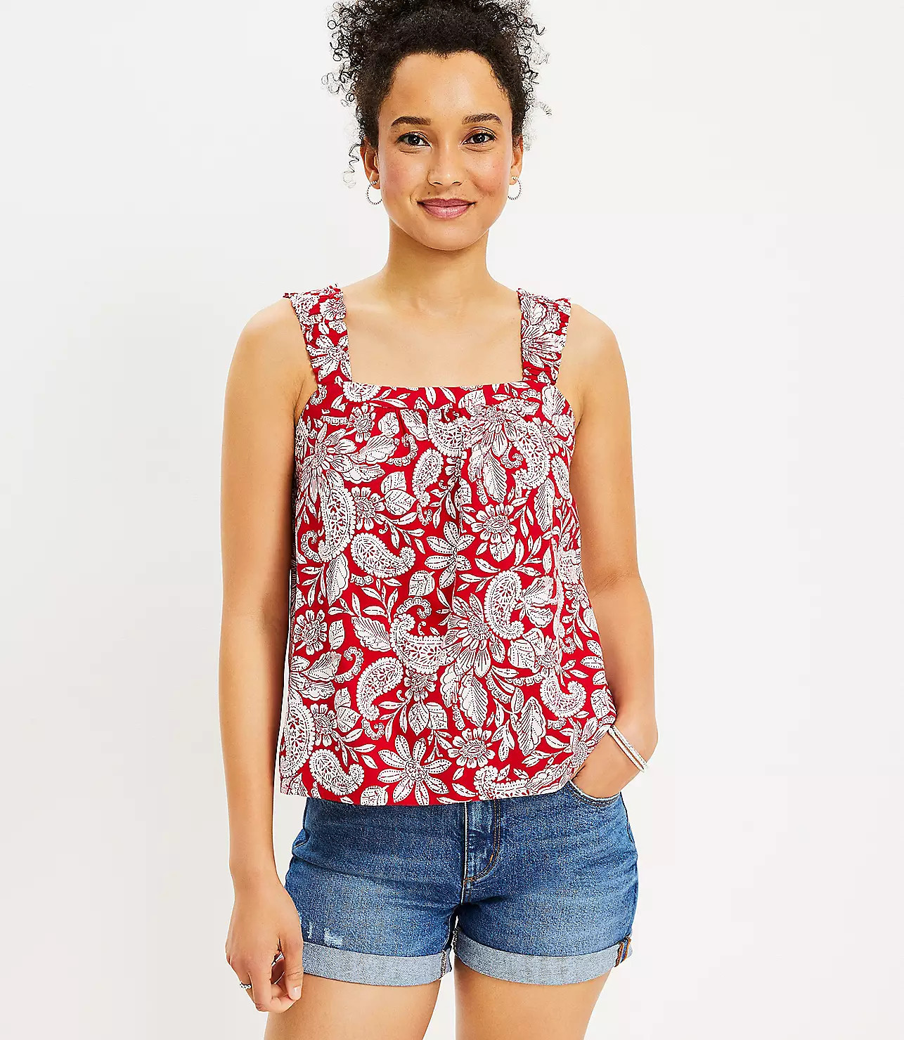Paisley Ruched Strap Cami | LOFT