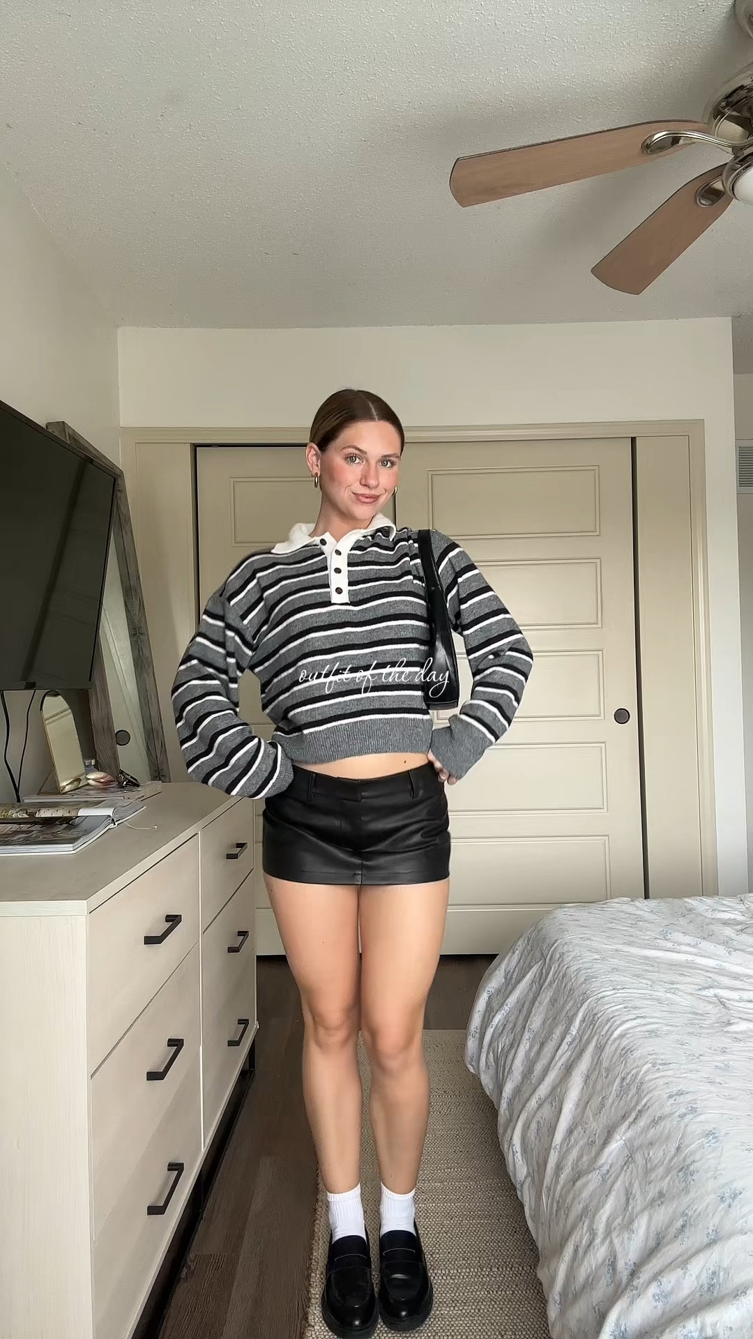 Polo shirt, striped sweater, H&M, leather skirt, mini skirt, princess polly, loafers

#LTKSeasonal #LTKFindsUnder50 #LTKFindsUnder100