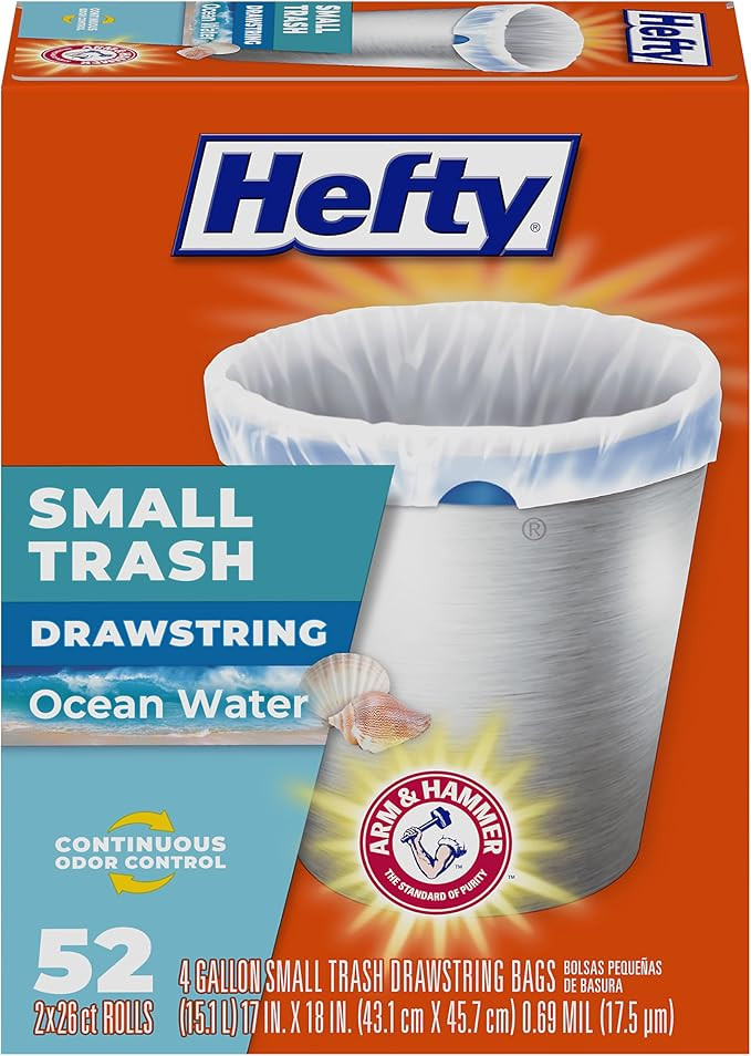 Hefty Small Trash Bags, Ocean Water Scent, 4 Gallon, 52 Count | Amazon (US)