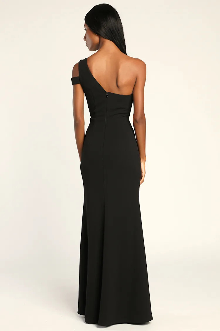 Make an Entrance Black One-Shoulder Mermaid Maxi Dress | Lulus