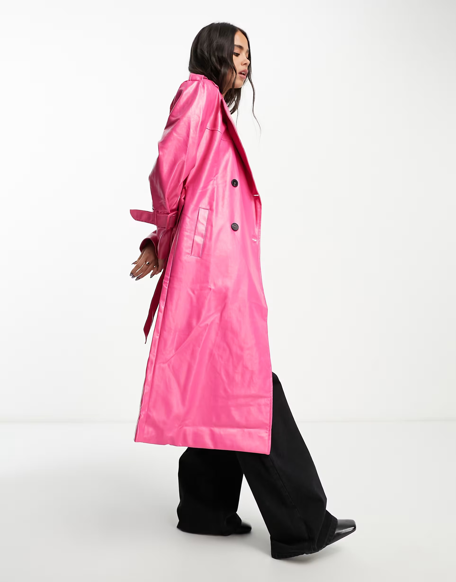Extro & Vert maxi trench coat in hot pink | ASOS (Global)