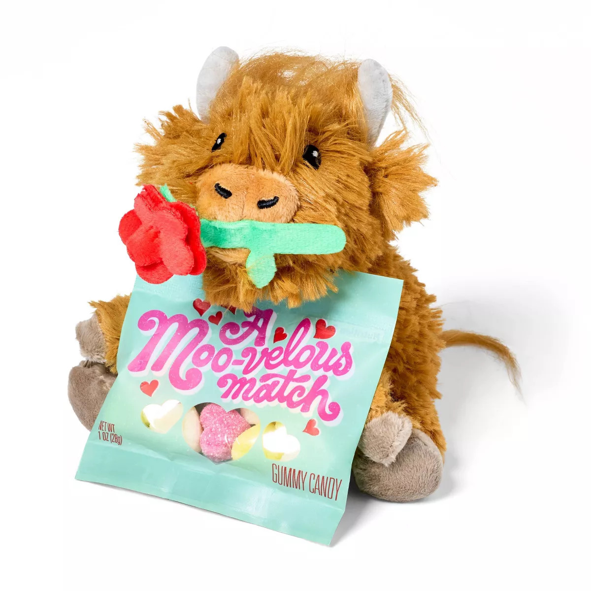 Valentine's Highland Cow Plush with Pink, Red, Yellow Hearts Candy - 1oz - Favorite Day™ | Target