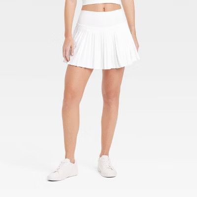 Women's High-Rise Woven Pleated Skort 15.75" - All In Motion™ White S: Moisture Wicking, Quick ... | Target
