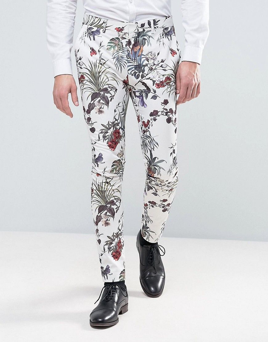 ASOS WEDDING Super Skinny Suit Pant in Cream Floral Print - Cream | ASOS US