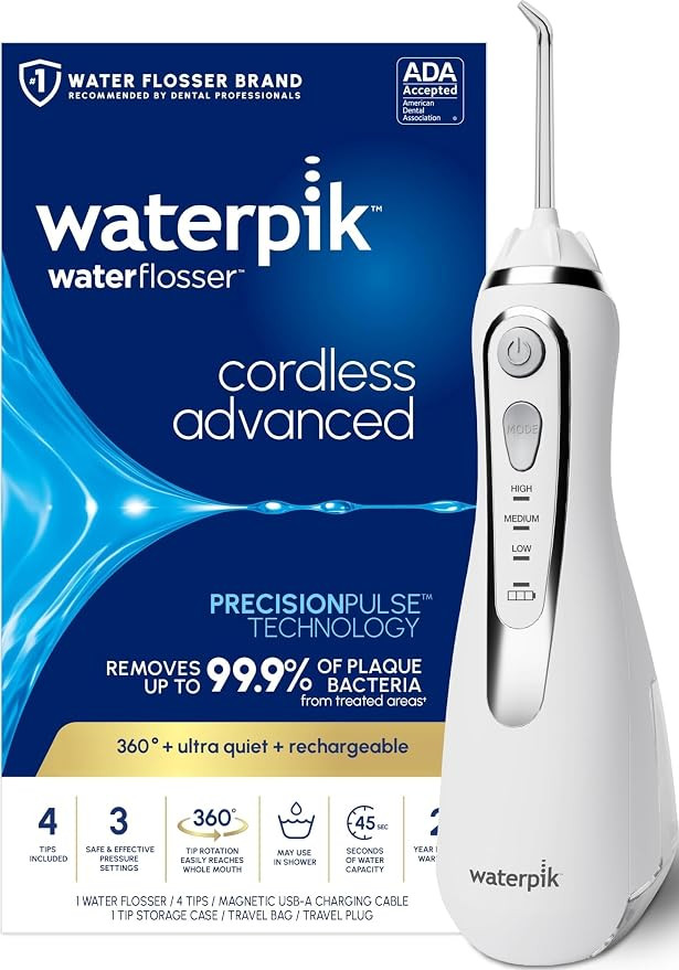 Waterpik Cordless Advanced Portable Water Flosser, Rechargeable, White | Amazon (US)