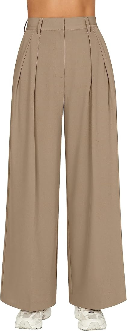 GOKATOSAU Women's Loose Fit High Elastic Waisted Wide Leg Straight Long Trousers Suit Pants | Amazon (US)