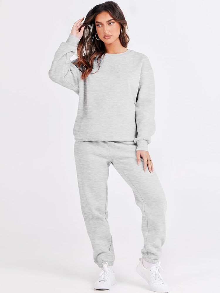 ANRABESS Women's Two Piece Outfits Long Sleeve Crewneck Sweatsuit with Jogger Pants Lounge Sets with | Amazon (US)