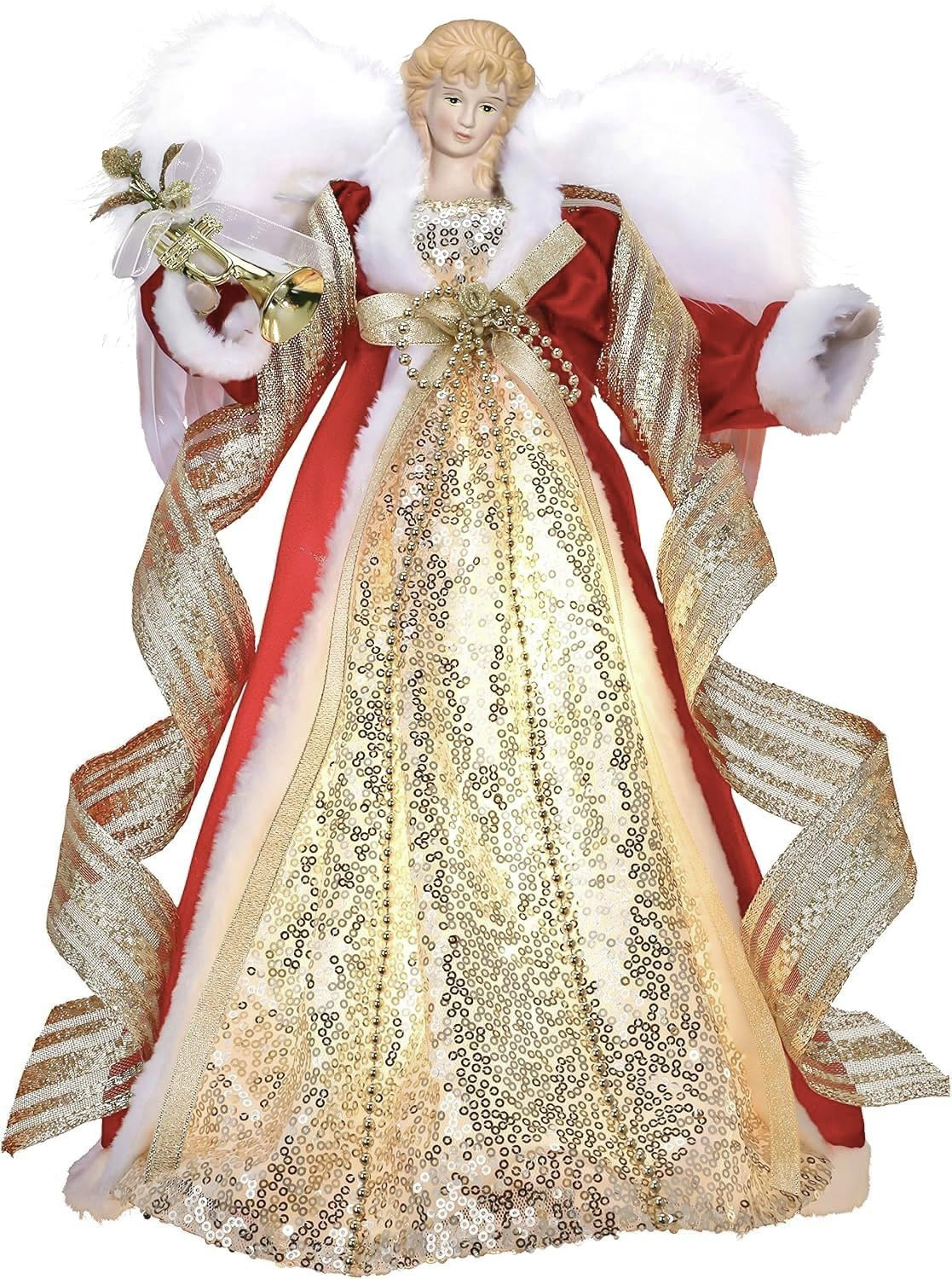 Valery Madelyn Pre-Lit Christmas Angel Tree Topper with Lights, 12" Lighted Gold Red Angel Figuri... | Amazon (CA)