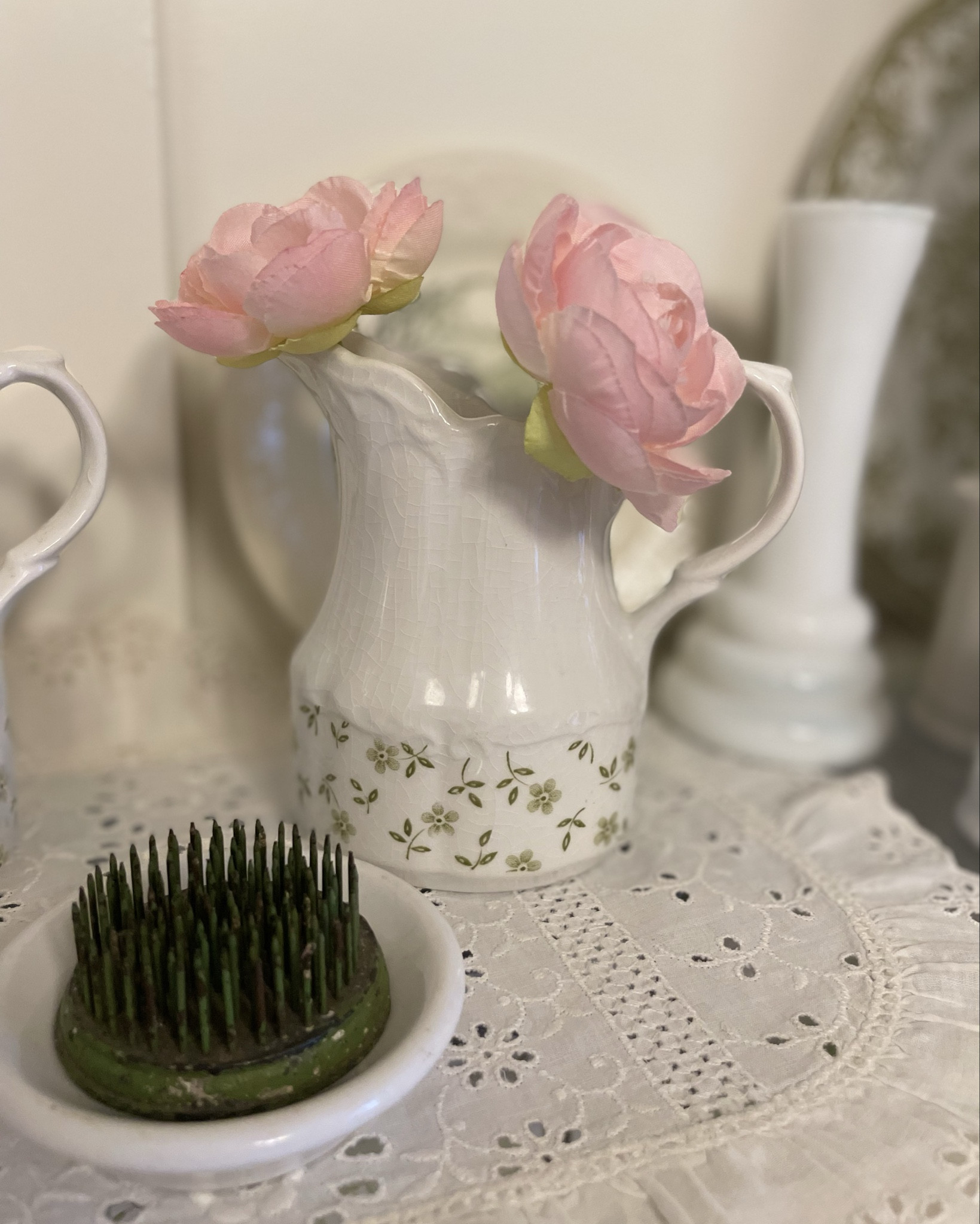 Style my hutch with me for Spring! Filled with timeless decor elements such as milk glass, ironstone, delicate linens, and pink florals, you hutch, or any shelf in your home, can be styled beautifully for the season on a budget. 

#LTKFindsUnder50 #LTKHome #LTKSeasonal