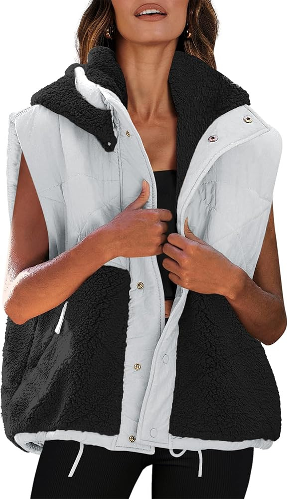 Nirovien Womens Sherpa Vest Oversized Fleece Vest Color Block Quilted Vest Button Down Padded Out... | Amazon (US)