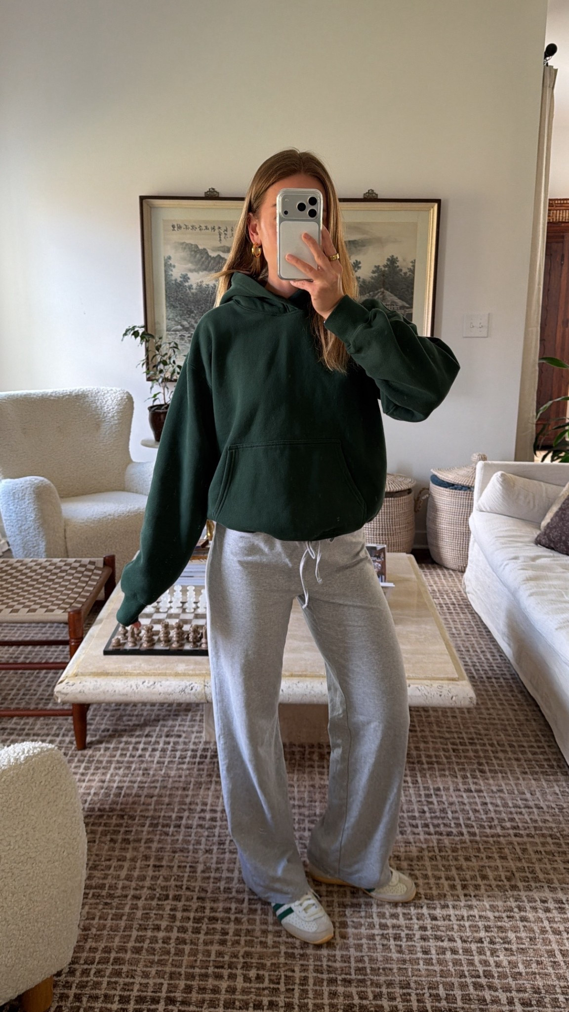 11/6/25 Cozy on-the-go outfit before heading off to Costa Rica 🌿☕️ Linking my Aritzia oversized green hoodie (wearing size M), my Aritzia gray loungewear pants (wearing size S), and my green + white Japan Adidas sneakers — the perfect comfy look for running errands or a travel day.

#LTKGiftGuide #LTKHoliday #LTKStyleTip