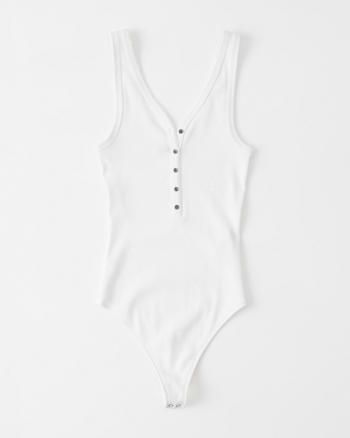 Ribbed Scallop-Trim Henley Bodysuit | Abercrombie & Fitch US & UK