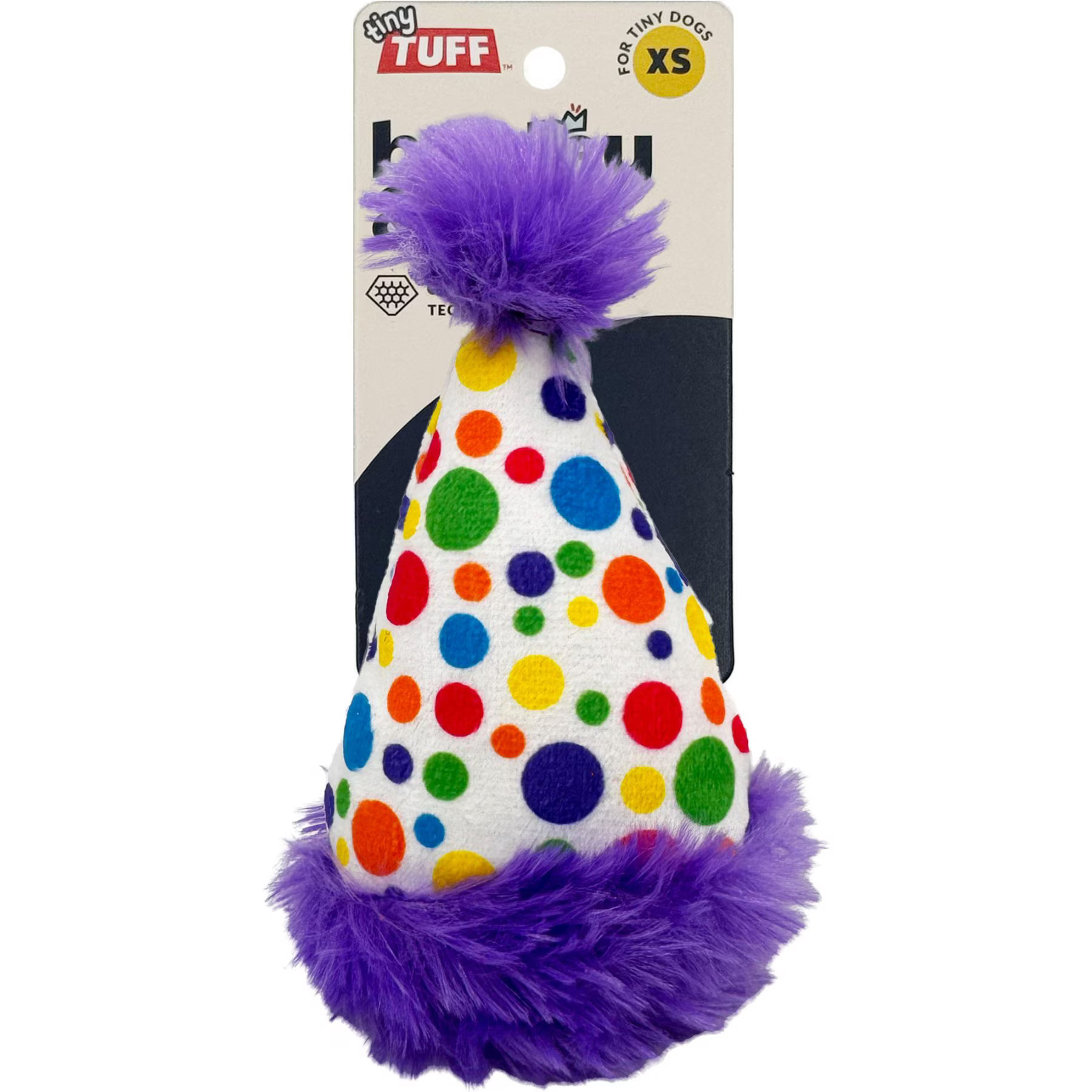 Huxley & Kent Tiny Tuff Polka Dot Party Hat Dog Toy, Purple/White/Multi, One Size | Chewy