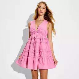 Women's Mini Tiered Ruffle Babydoll Dress - Wild Fable™ Rose Pink S | Target